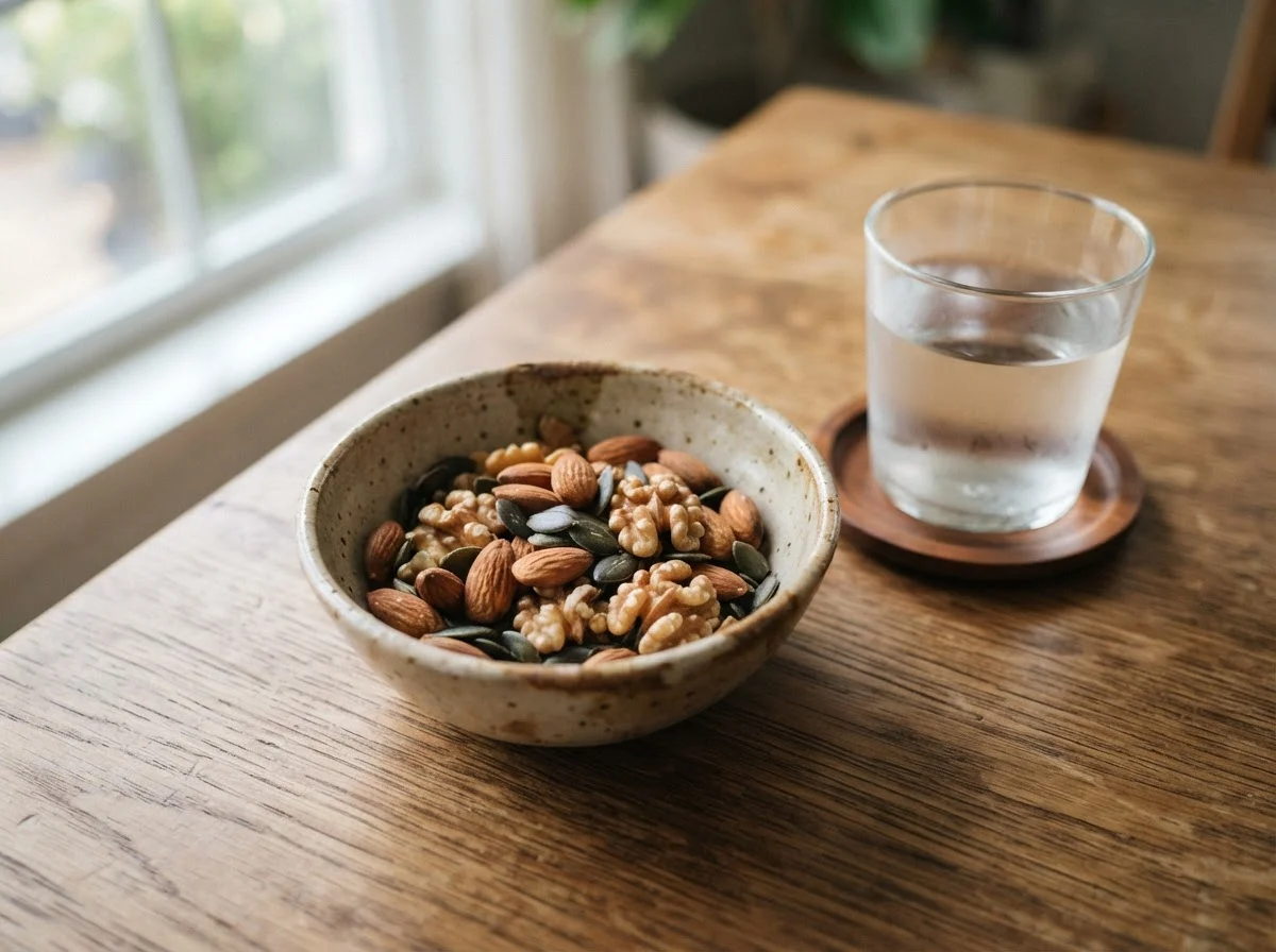 Green leafy vegetables and nuts containing minerals